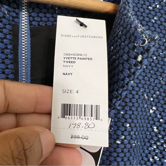 Diane Von Furstenberg Yvette Navy Painted Tweed A-Line Shift Dress Blue size 4 - Picture 7 of 8
